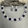 Faux American Diamond Doublet Neck Set- Sapphire Blue