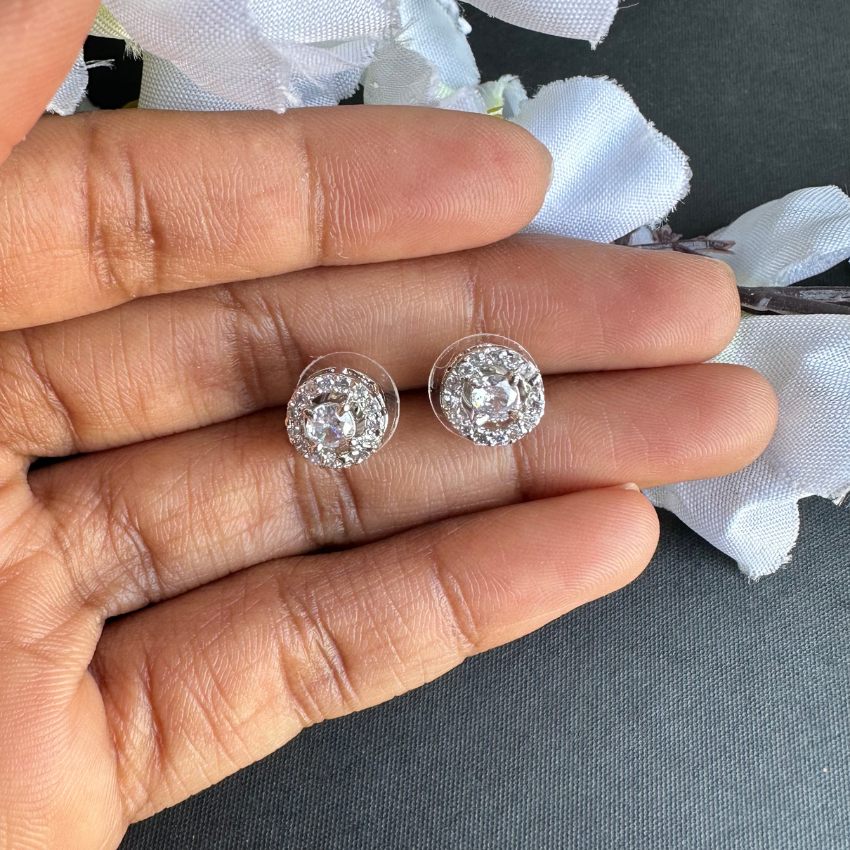 Round Cut Cluster American Diamond Stud Earrings