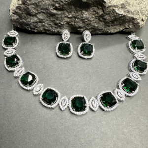 Faux American Diamond Doublet Neck Set- Emerald Green