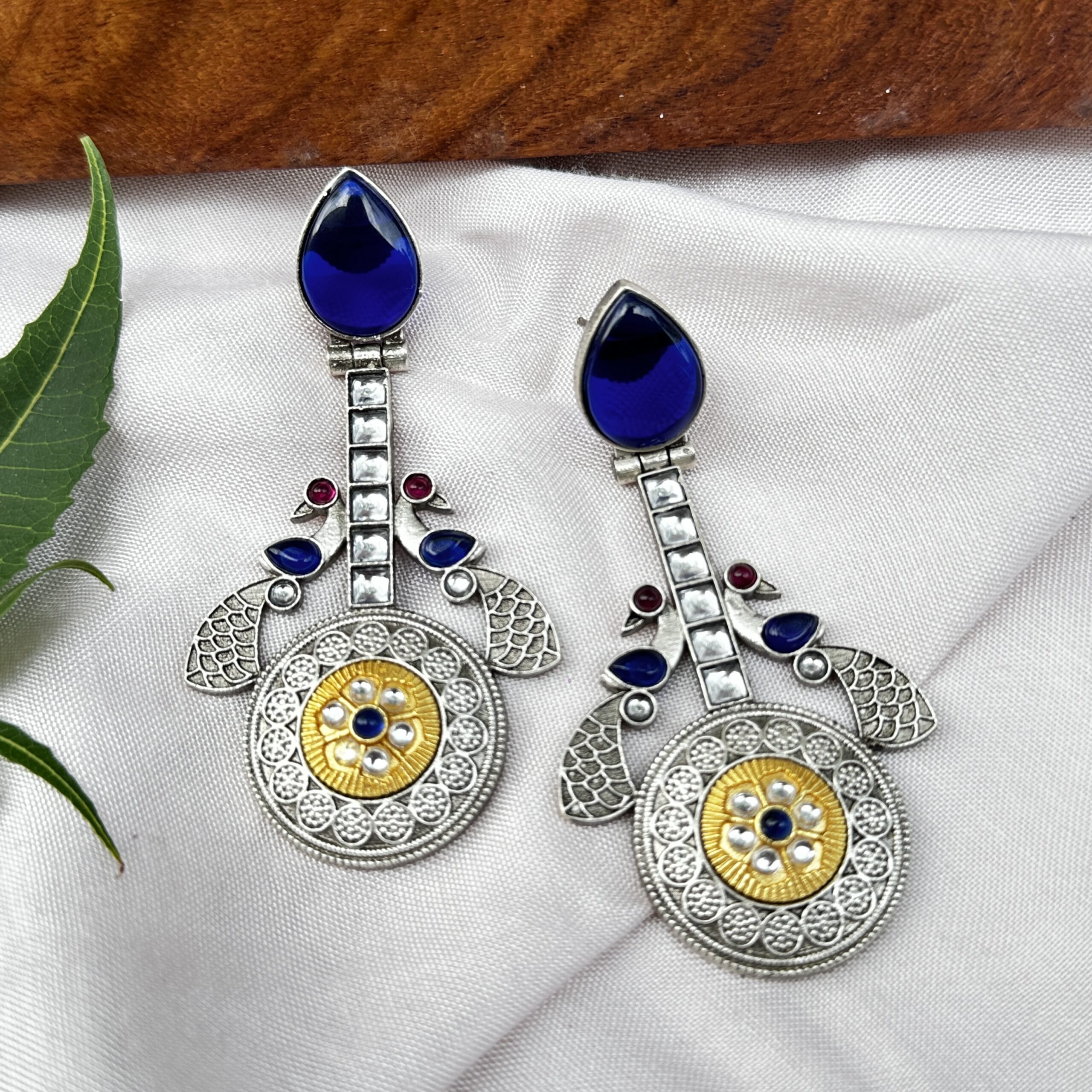 Dual Tone Peacock Brass Earring