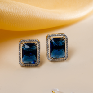 Blue Rectangle American Diamond Stud Earring